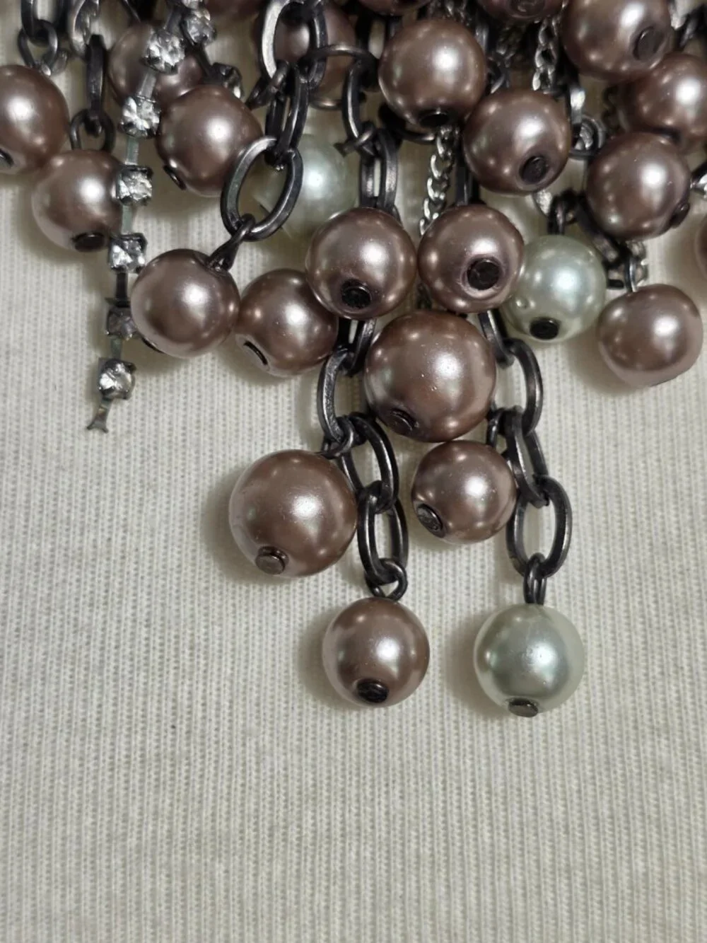 Simply Vera Wang Pearl Bead Bib Necklace Taupe & Gray with Rhinestone Drops